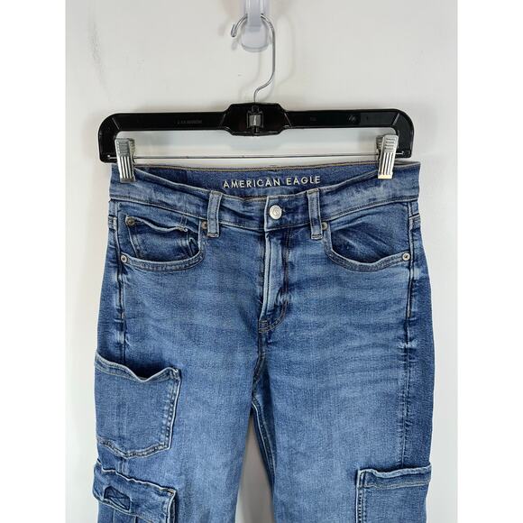 American Eagle Super Baggy High Rise Cargo Skater Jeans Size 2 Y2K Streetwear - Picture 9 of 15